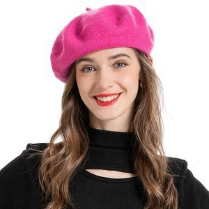 Wool French Beret Hat Solid Color Beret Cap For Women Girls (hot Pink)🖖